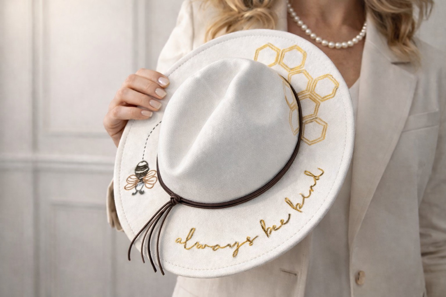 The Bee Kind Hand-Burnt Wide Brim Hat - Image 3