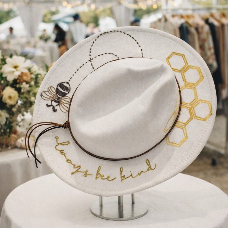 The Bee Kind Hand-Burnt Wide Brim Hat