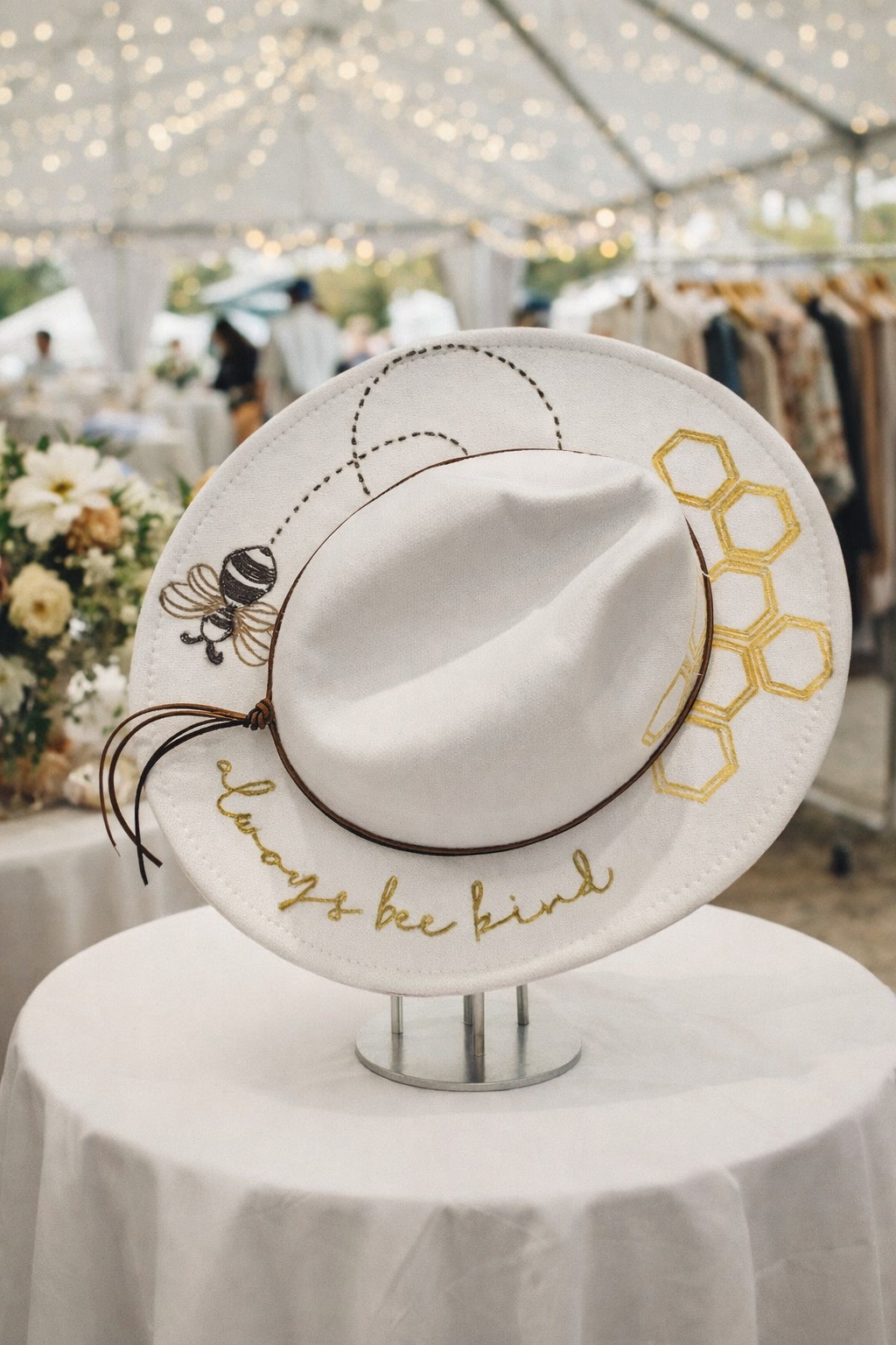 The Bee Kind Hand-Burnt Wide Brim Hat